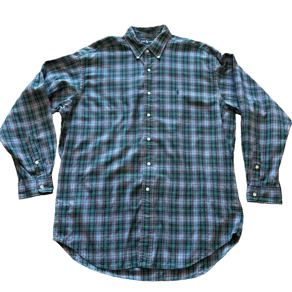 Polo Ralph Lauren Blake Shirt Mens Large Green Plaid Cotton Button Down Long Slv
